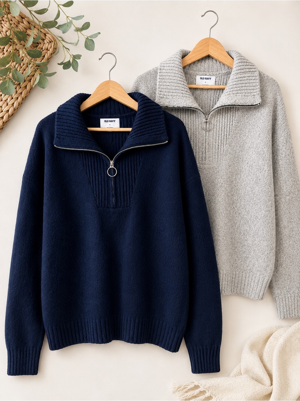 Old Navy XL Preppy Sweater Bundle | Navy + Heather Gray Half Zip